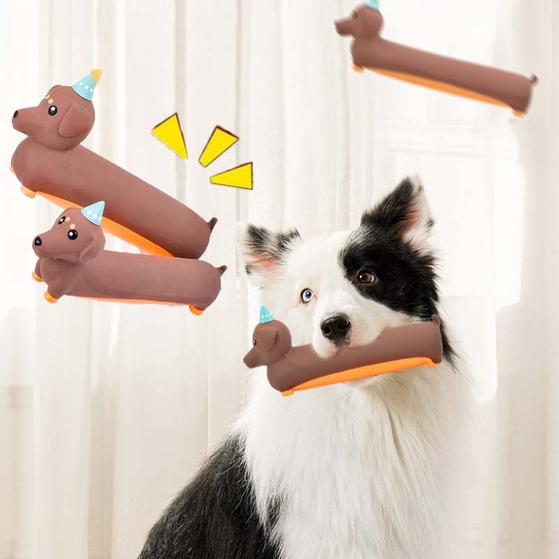 Dog Muzzle Silicone - Hund Kauen Spielzeug Simulierte Dackel Quietschende