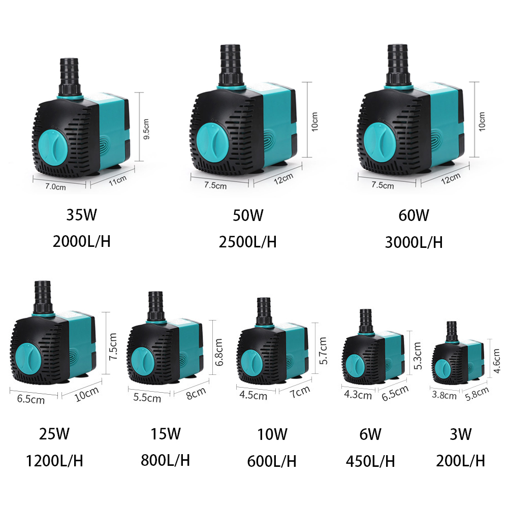 Fish Tank Filter Pump - Ultra-leise 3/6/10/15/25/35/50/60 W Tauch Wasser Brunnen