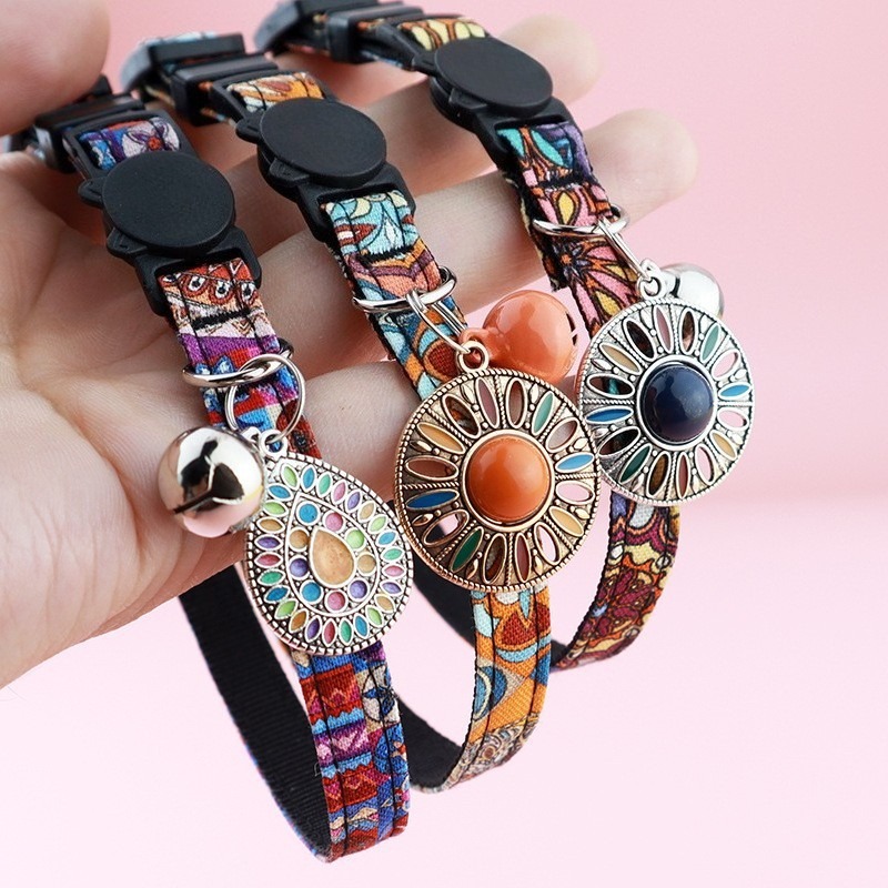 Pet Supplies Locations - Geeignet für Ortungsgeräte-Halsbänder, Vintage Bohemian Katzenhalsband,